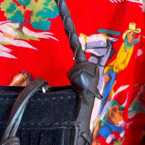 RALPH LAUREN Black Suede Fringed Bag w/Horse Charm - Picture 9 of 12